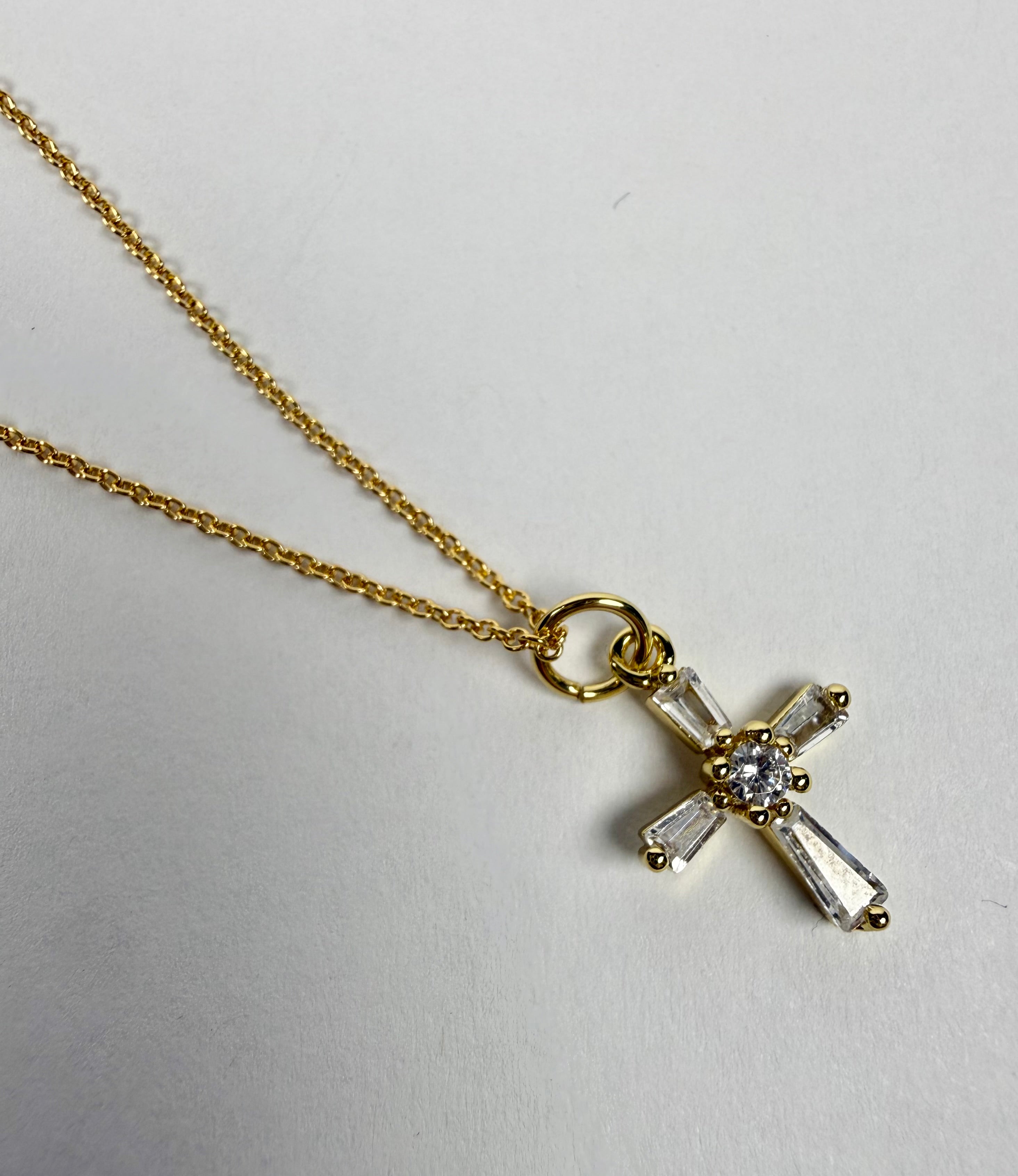 The Horn - Cross with Cubic Zirconia Baguette Necklace