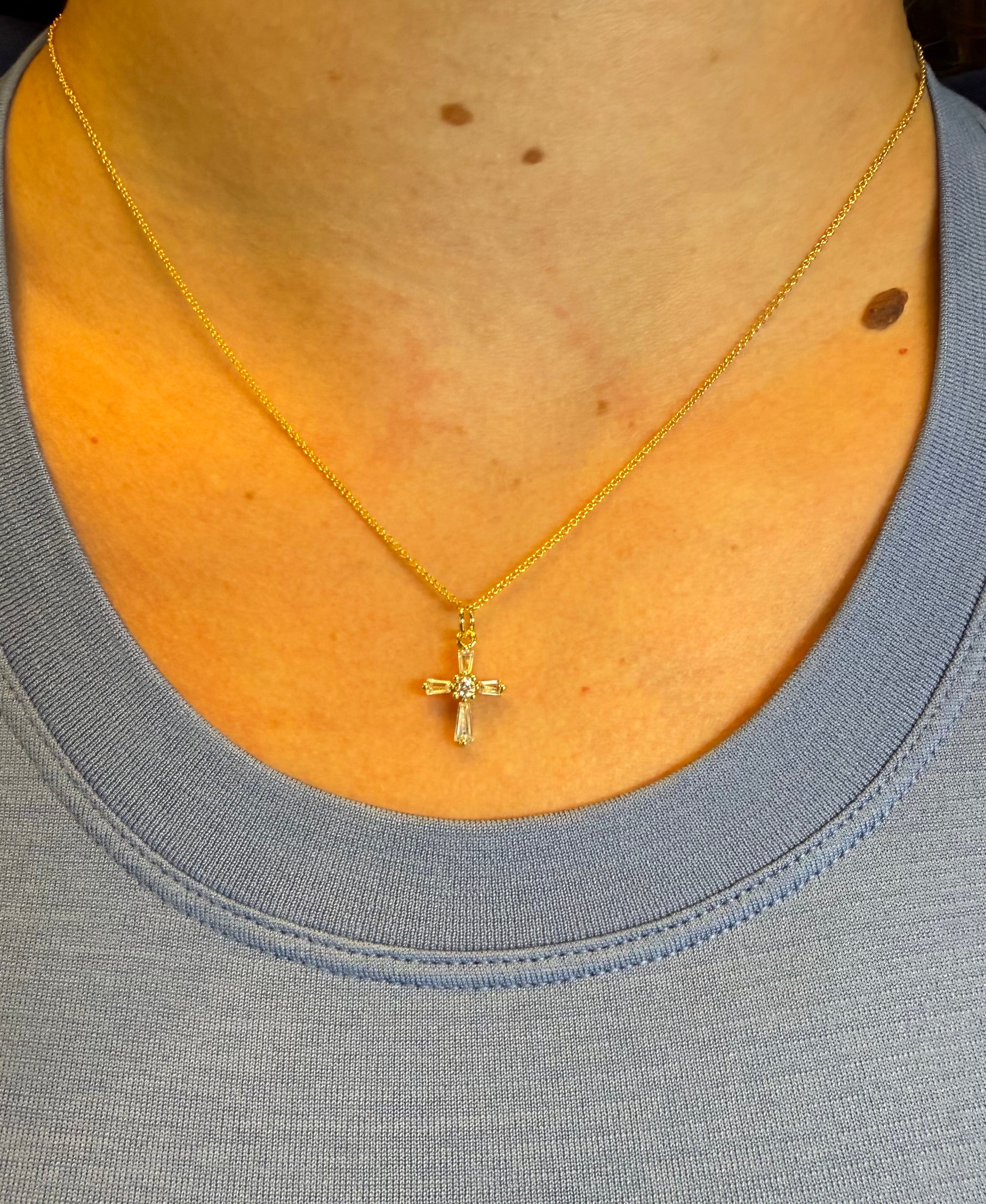 The Horn - Cross with Cubic Zirconia Baguette Necklace