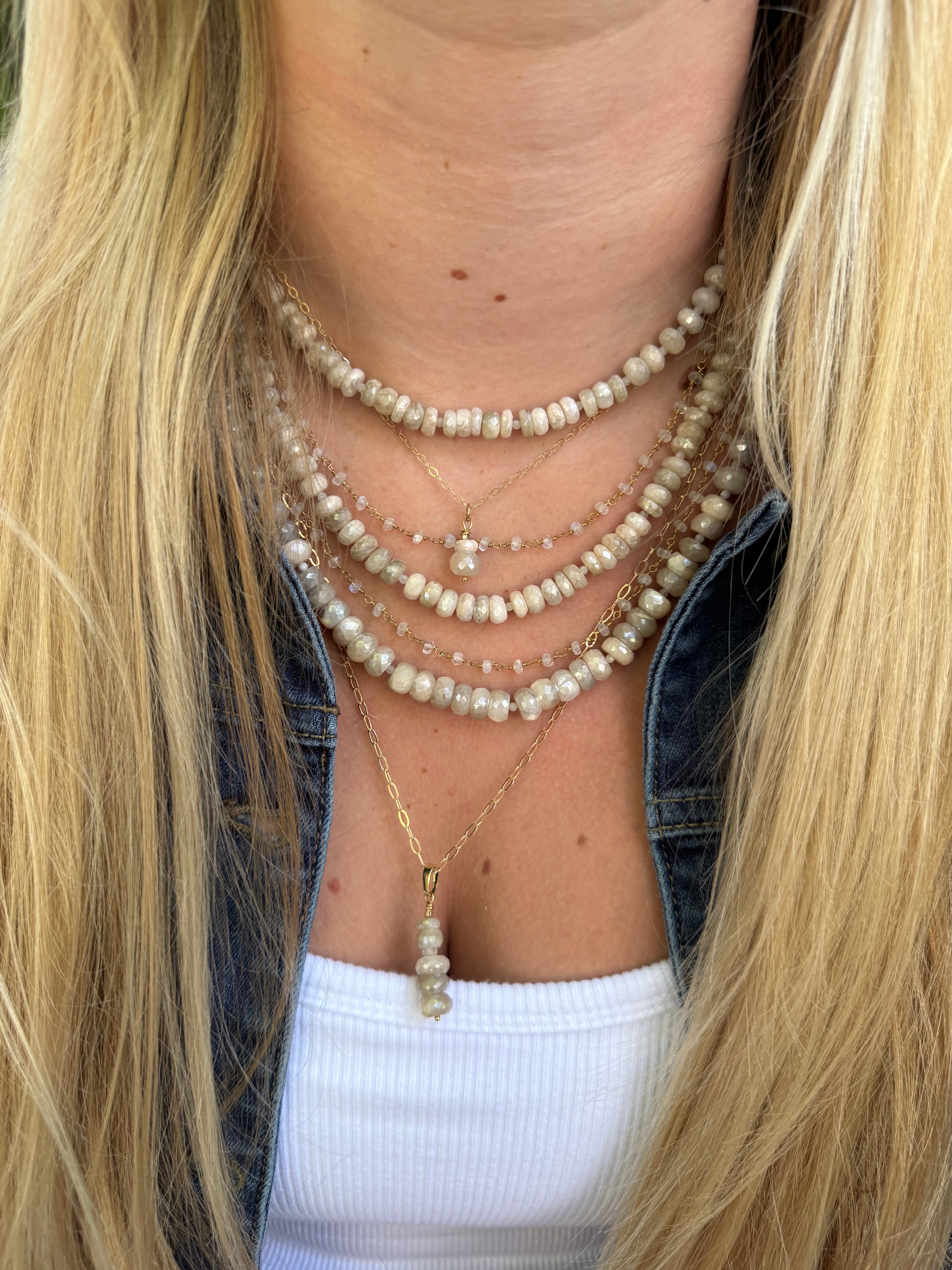 The Fidelia - Champagne Moonstone Bead Charm Necklace