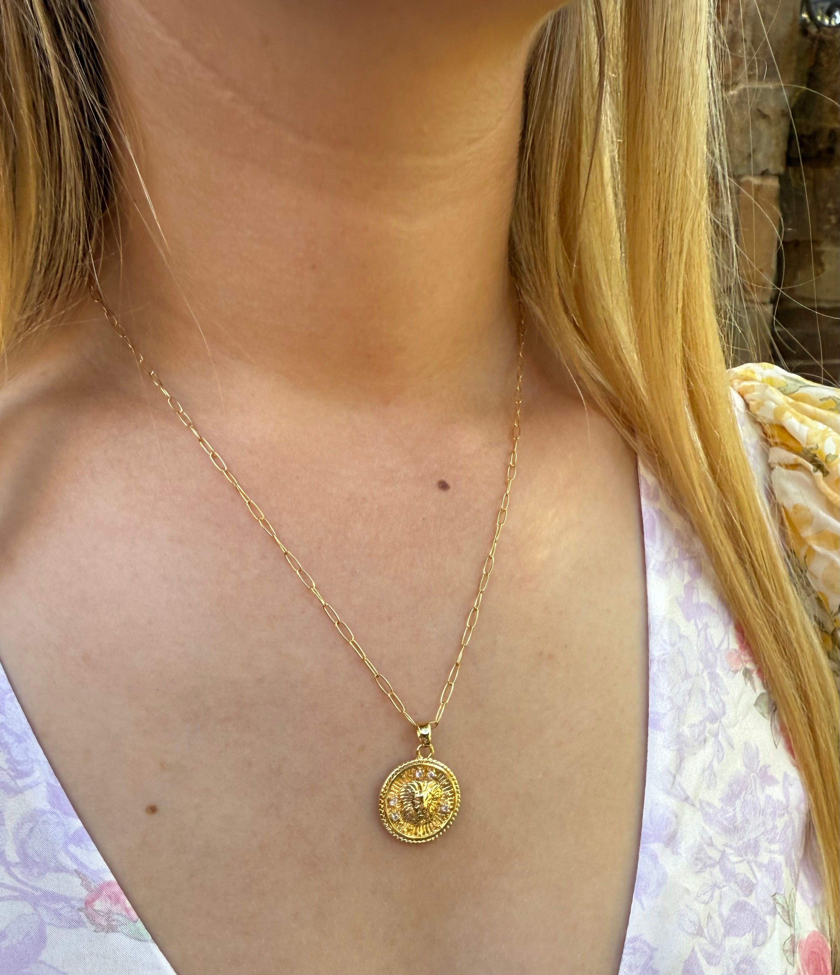 Zodiac Sign Medallion Necklace - 16" Inch
