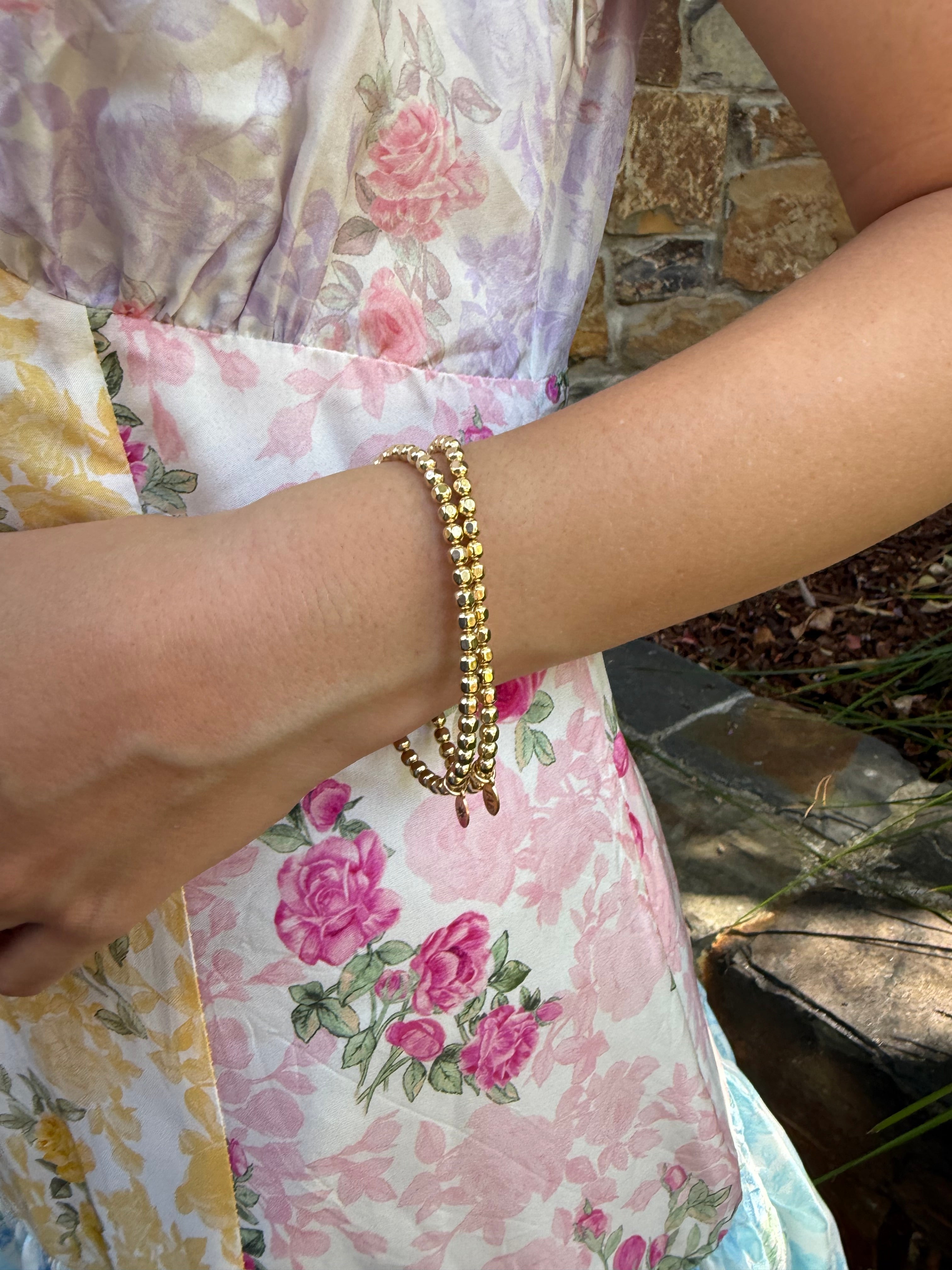 "The General" Gold Faceted 4mm Beaded Bracelet- 5 Sizes Available