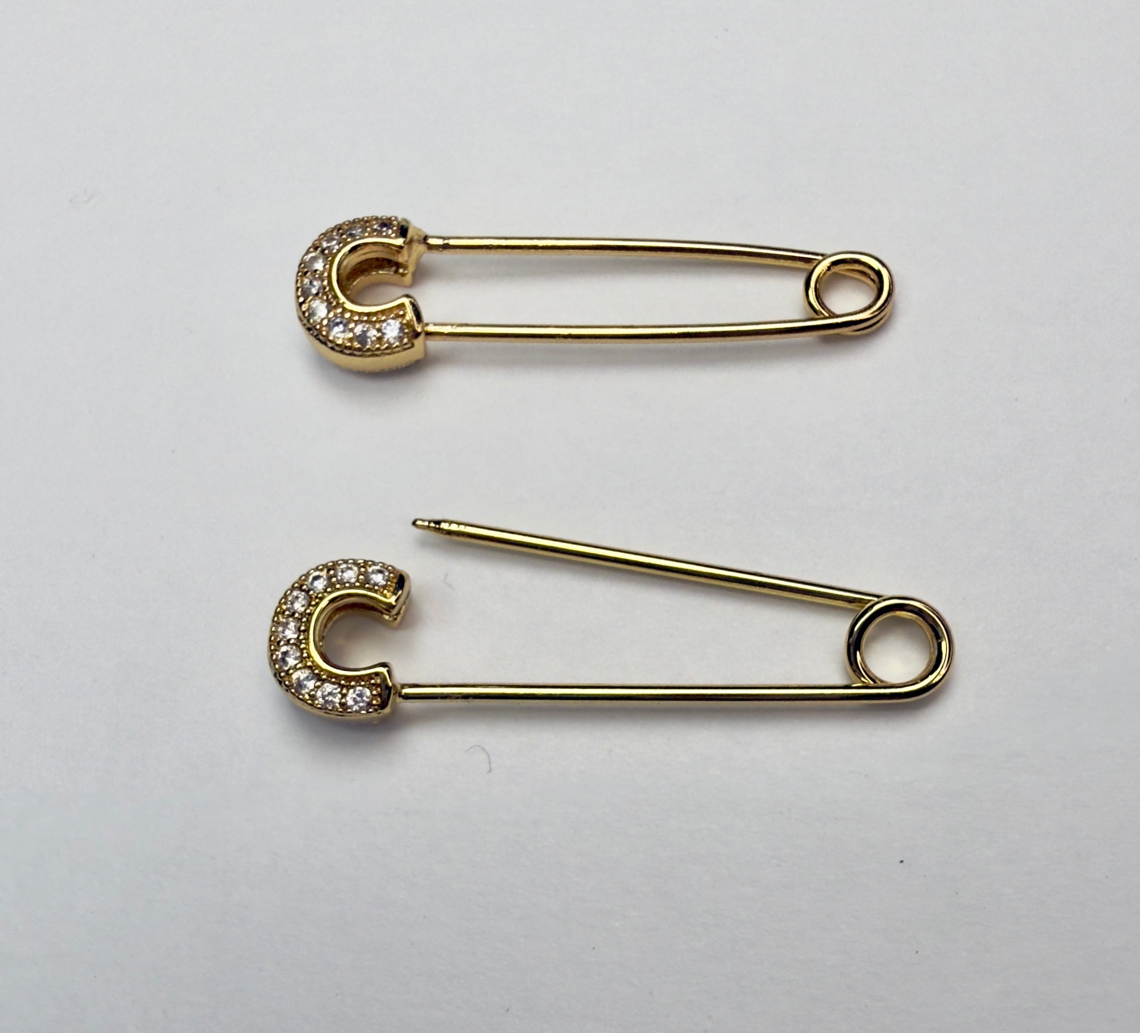 Safety Pin Brooch with Cubic Zirconia Accents