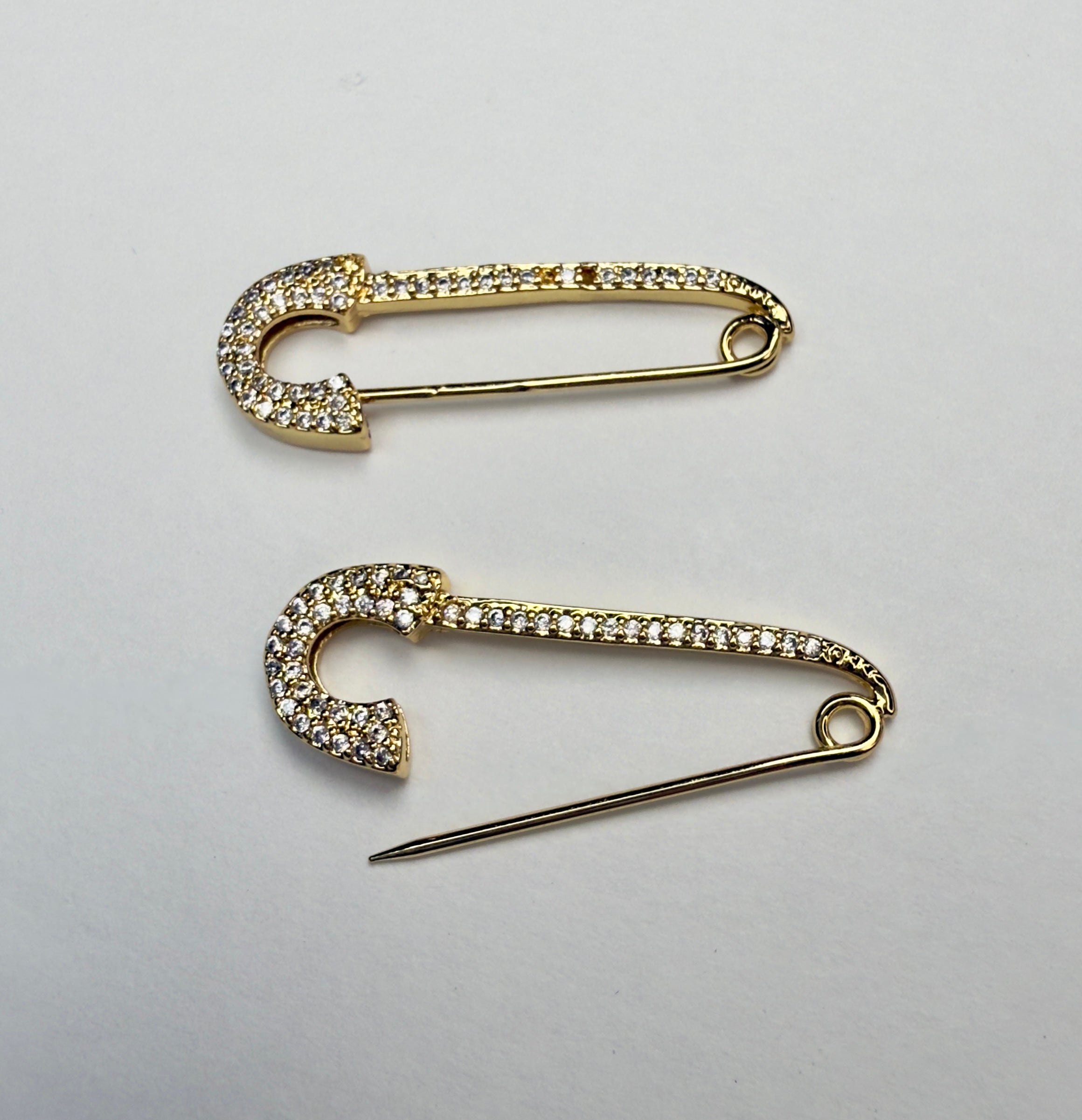 Gold Safety Pin with Cubic Zirconia Arm and Latch