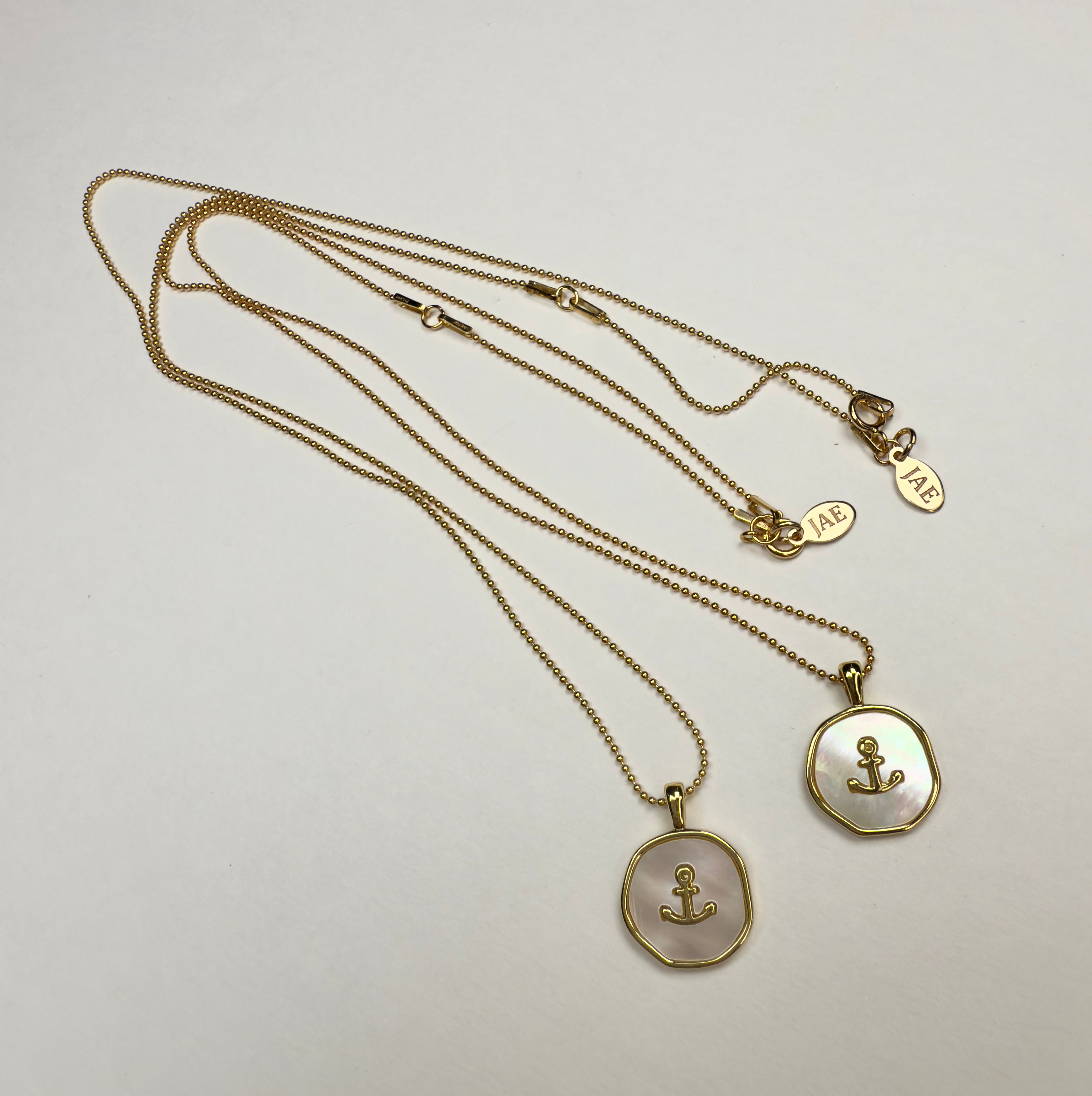 Mother of Pearl and Gold Anchor Medallion Necklace - 2 Adjustable Lengths Available