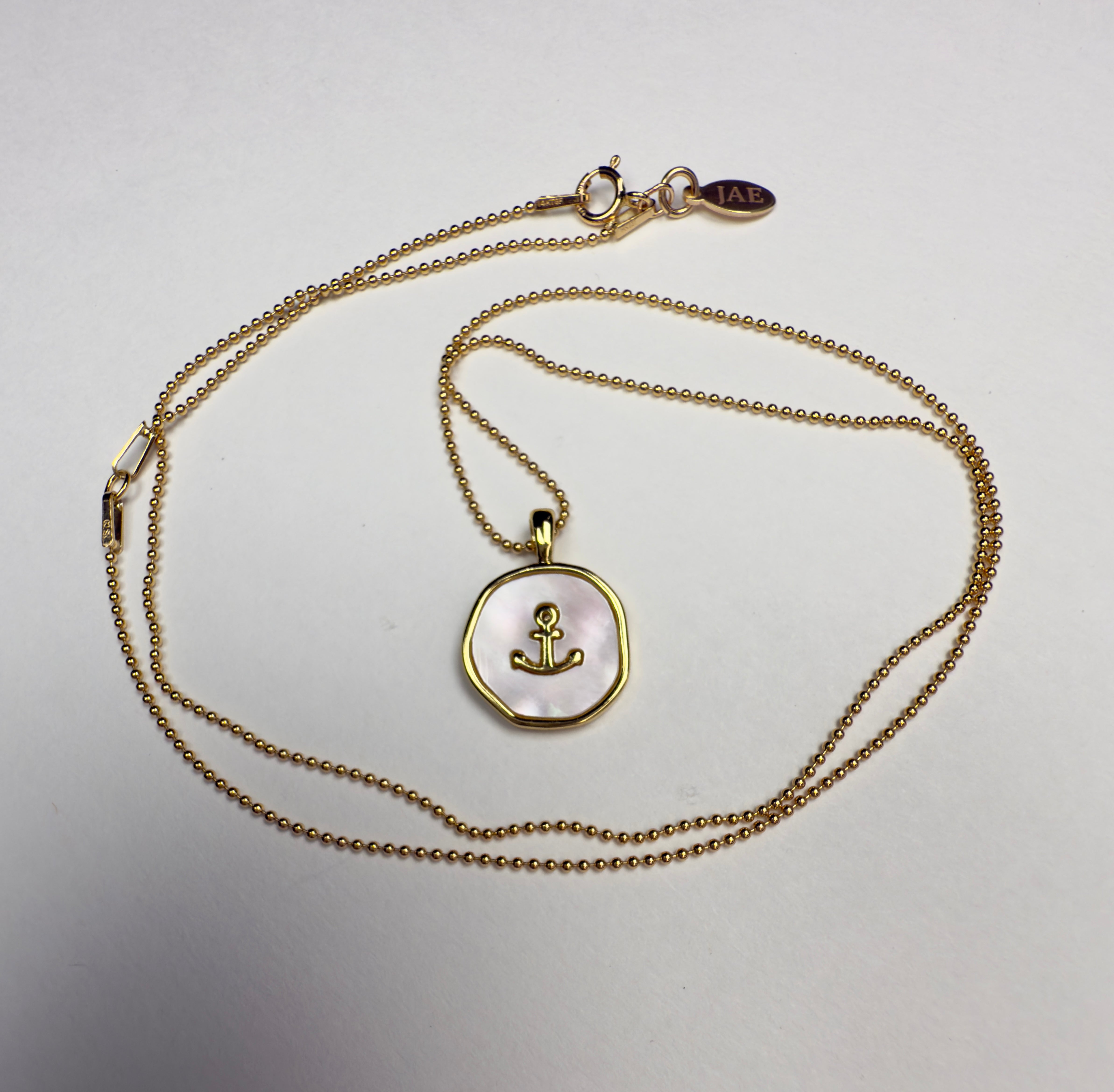 Mother of Pearl and Gold Anchor Medallion Necklace - 2 Adjustable Lengths Available