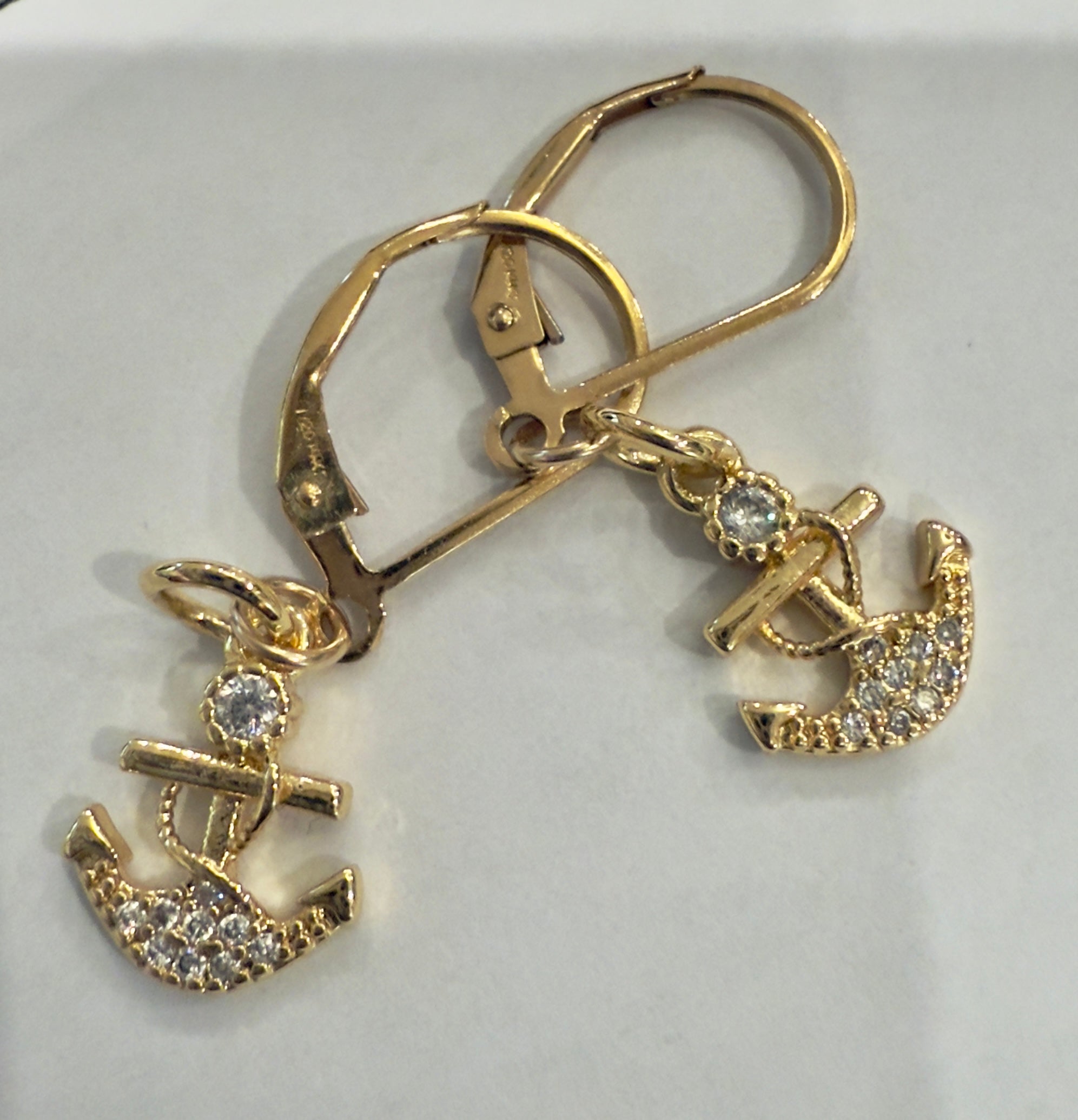 Dainty Anchor Drop Leverback Earrings