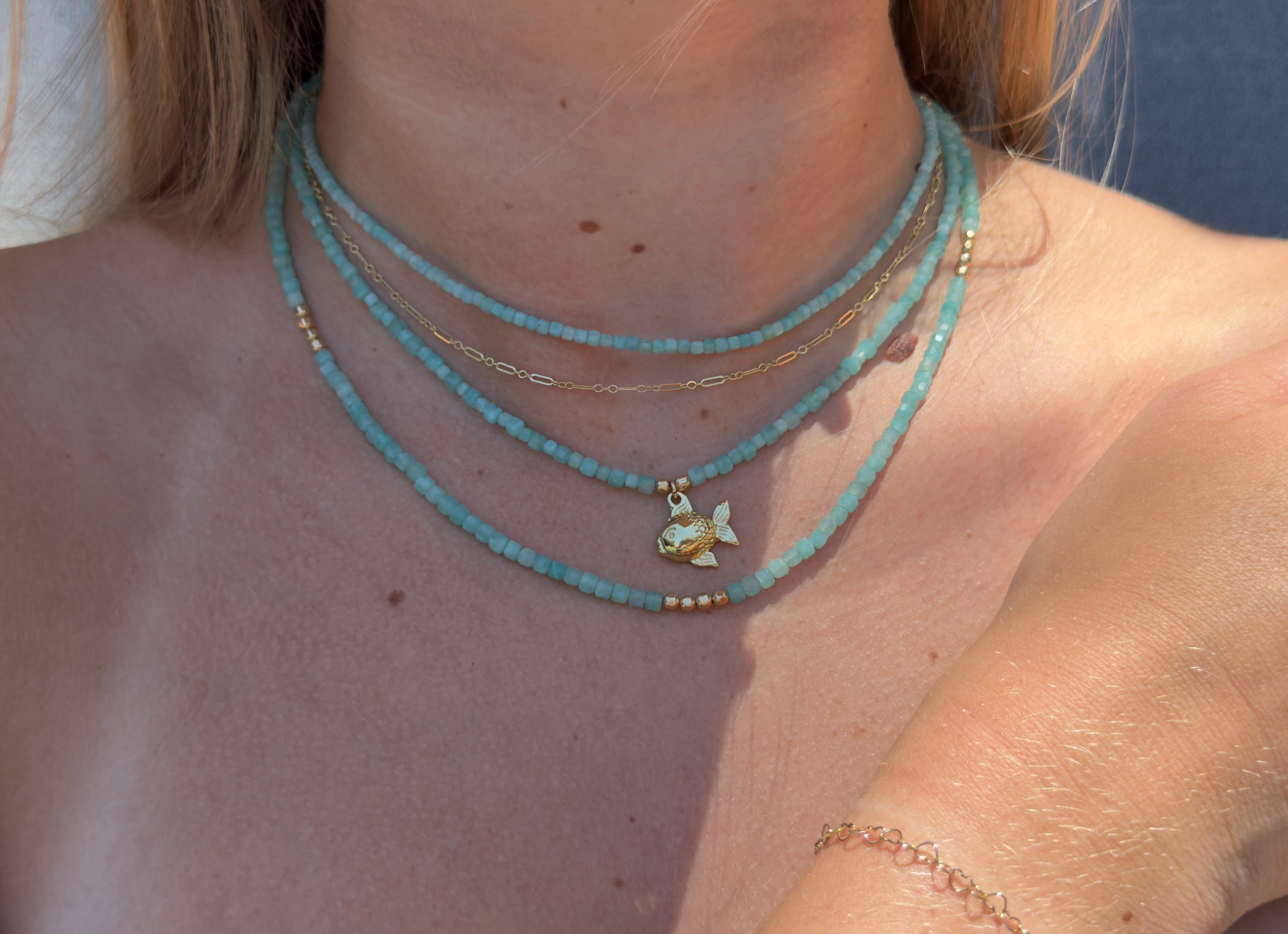 The Marnie - Amazonite with Gold Accents Beaded Necklace