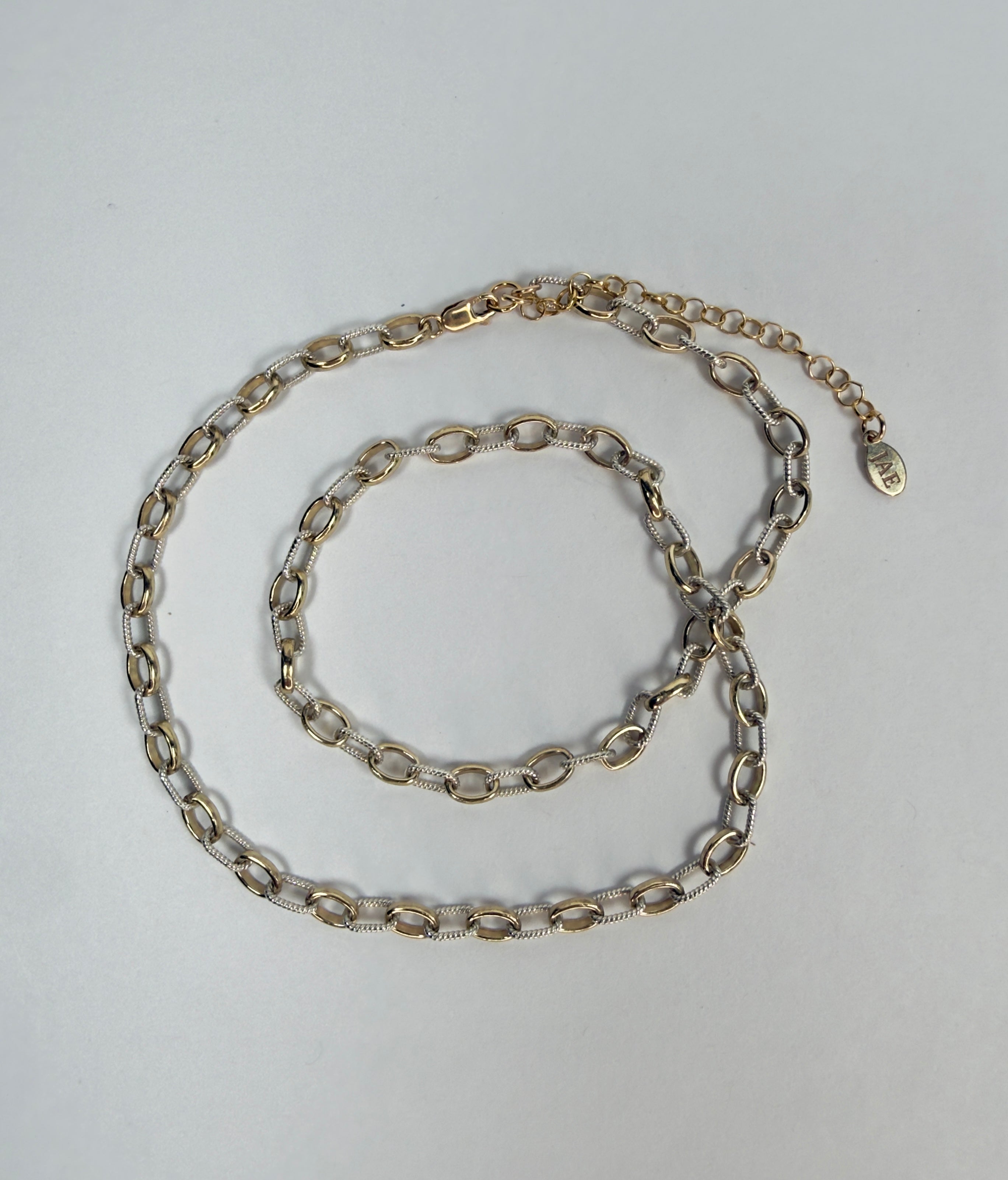 Twist Oval and Smooth Oval Link Mixed Metal Chain Necklace - Five Length Options