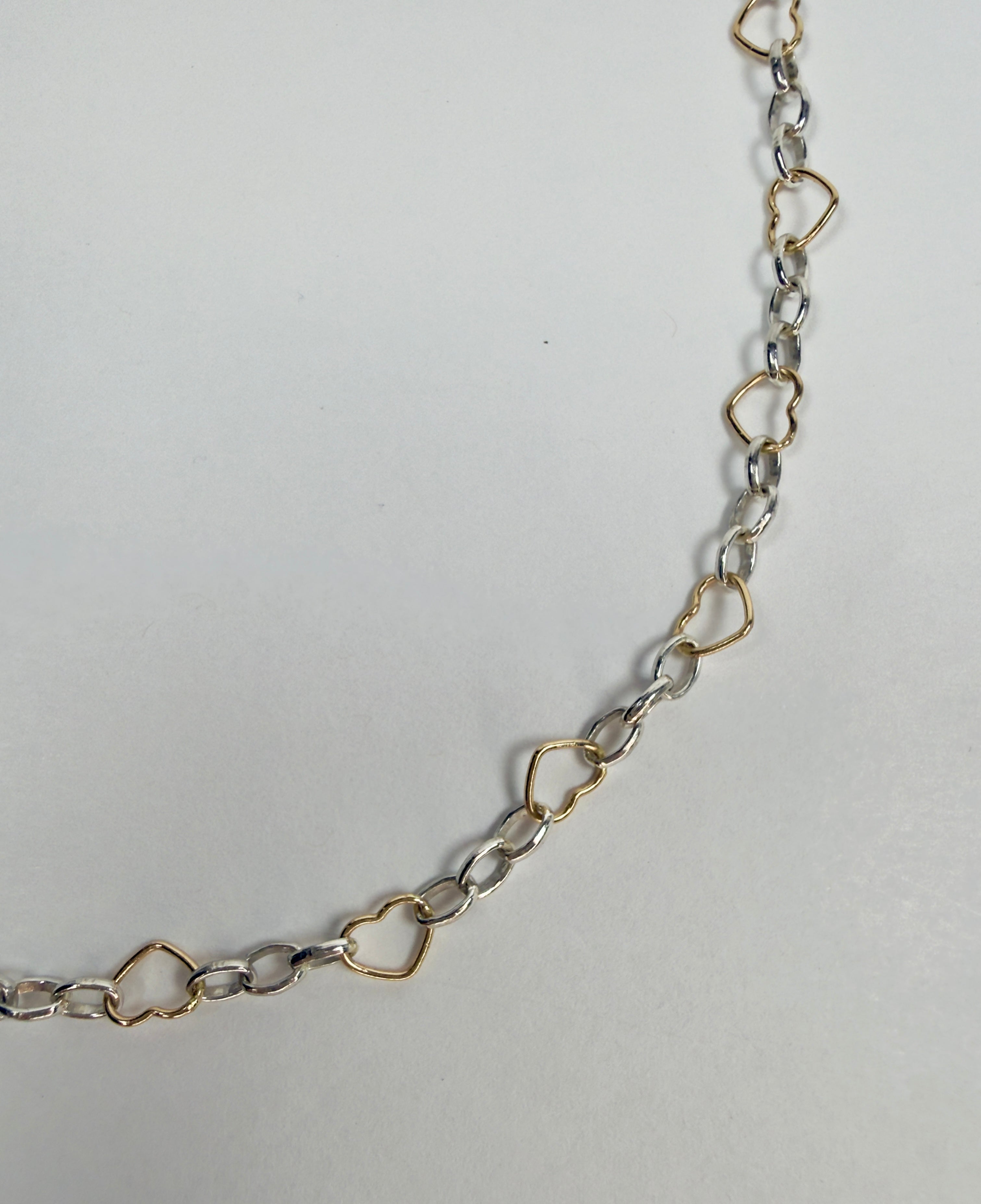 Heart Link Chain Mixed Metals Necklace - Five Length Options