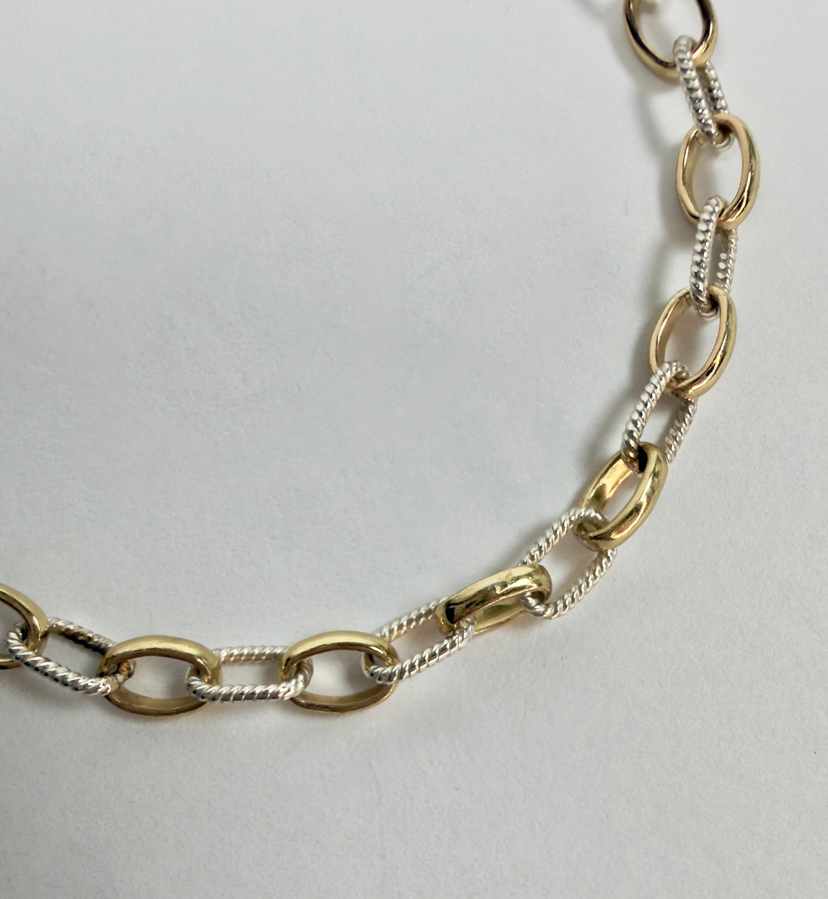 Twist Oval and Smooth Oval Link Mixed Metal Chain Bracelet -  Two Adjustable Sizes Available