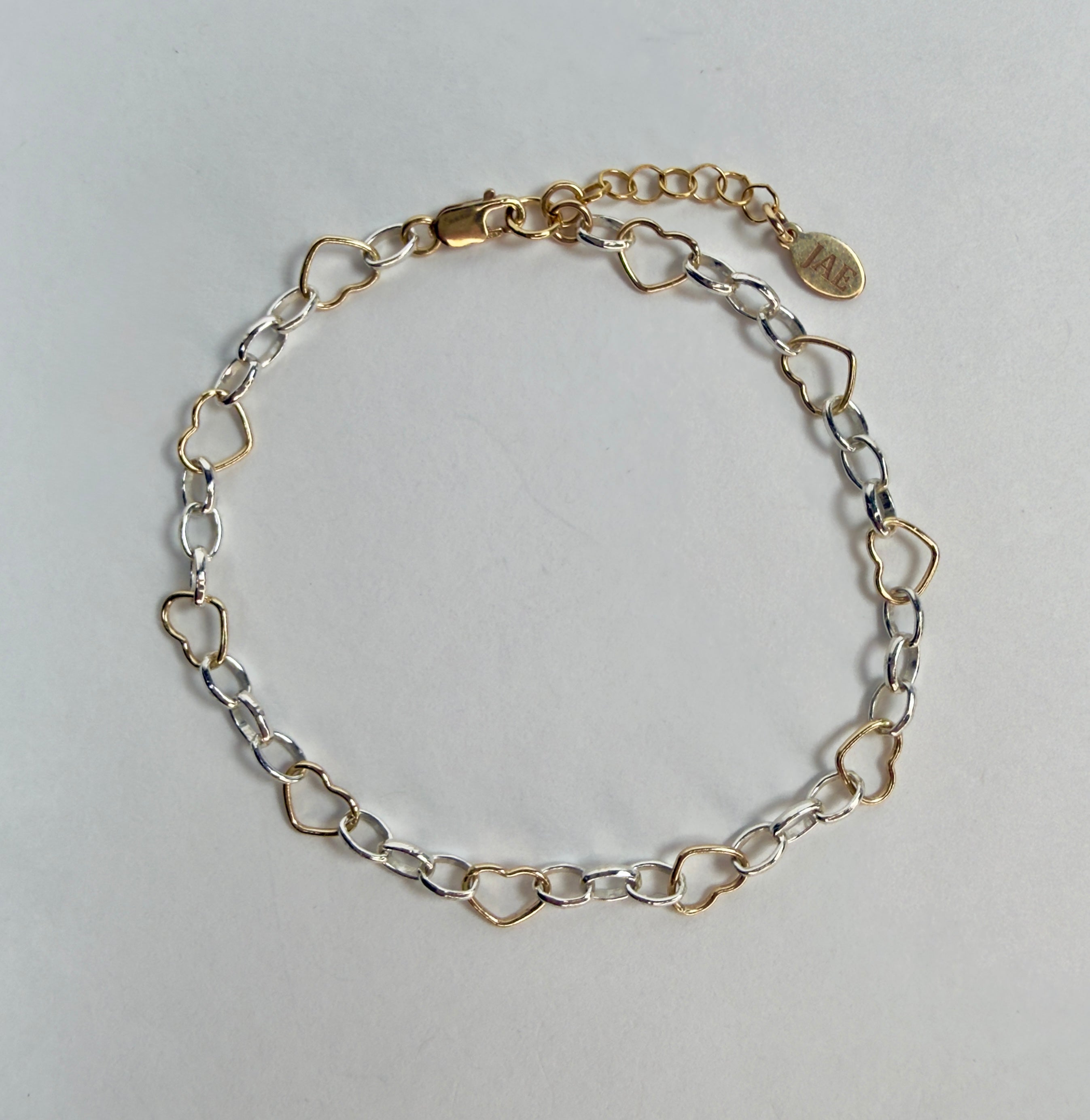 Heart Chain Link Mixed Metals Bracelet -  Two Adjustable Sizes Available