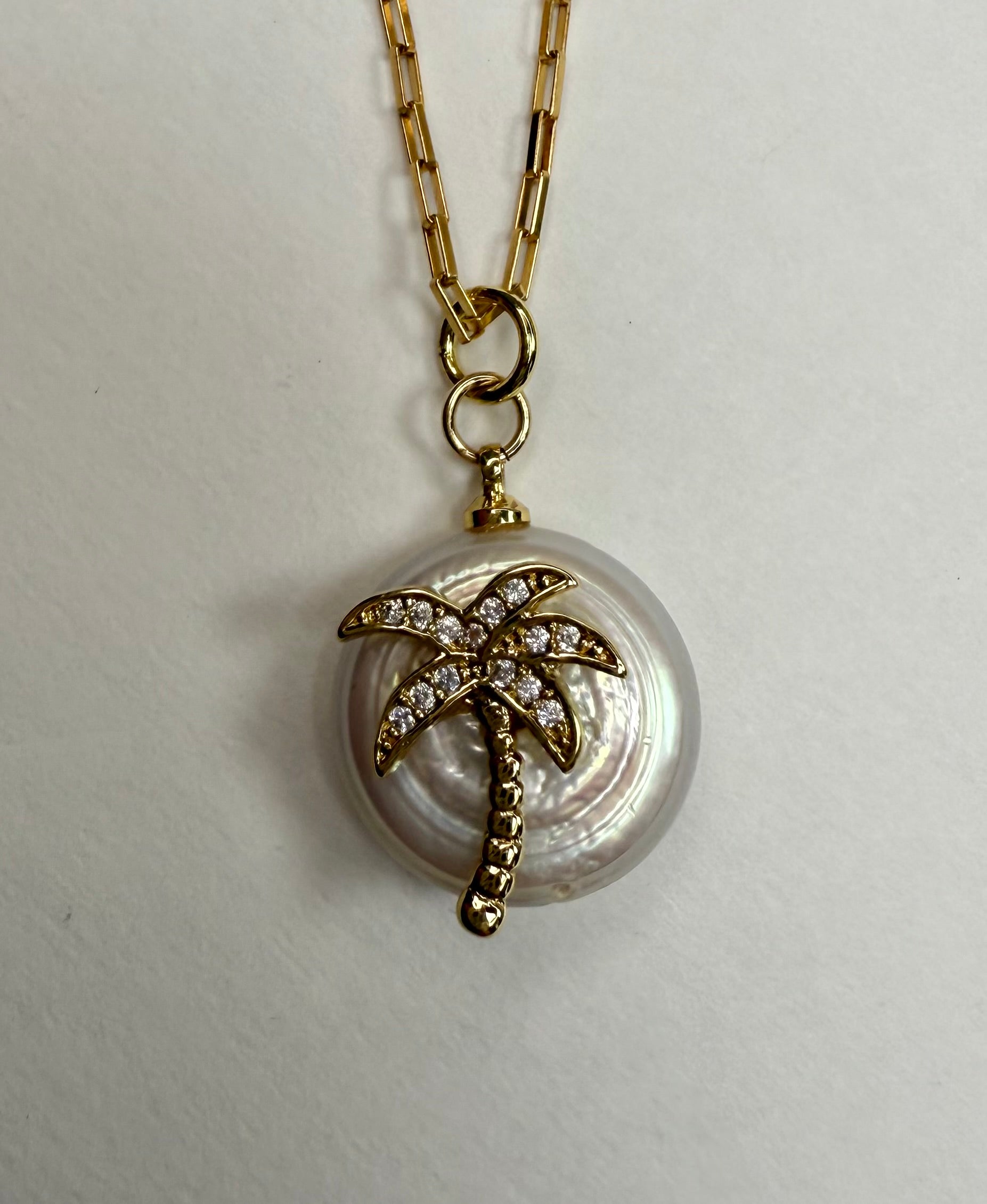 "The Billis" Pearl and Palm Tree Necklace