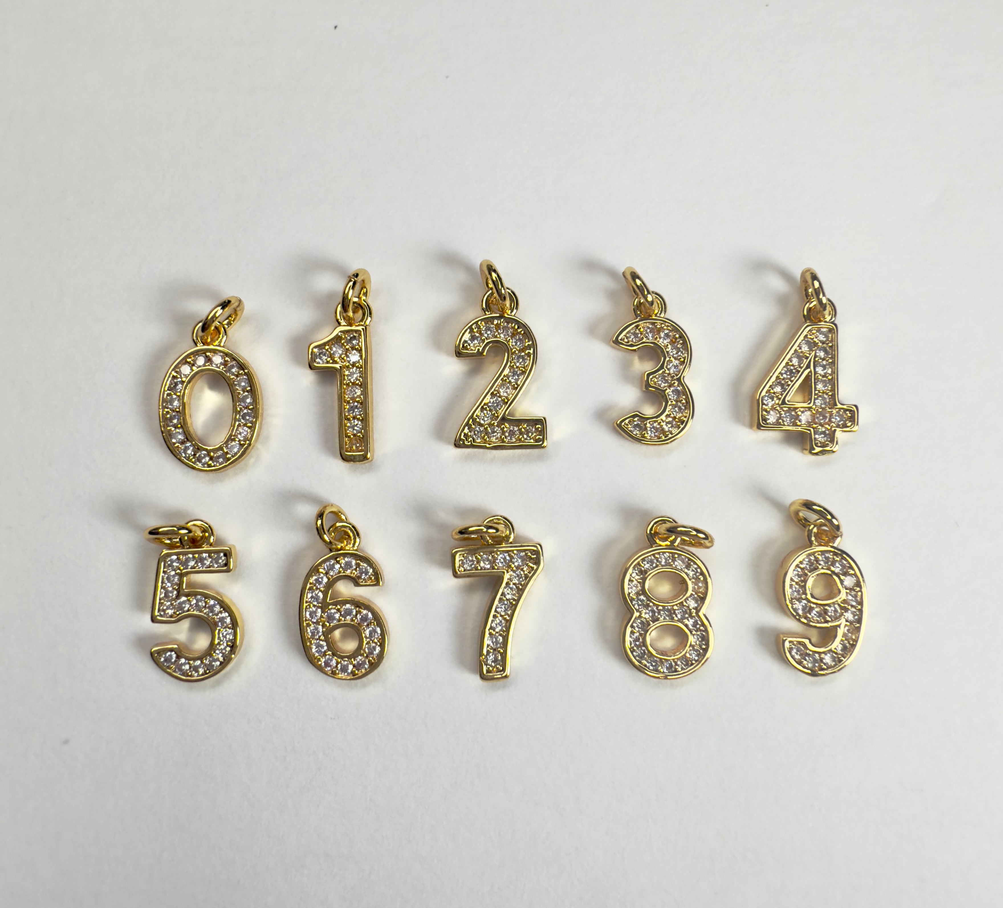 Number Charms 0-9 with Cubic Zirconia Accents