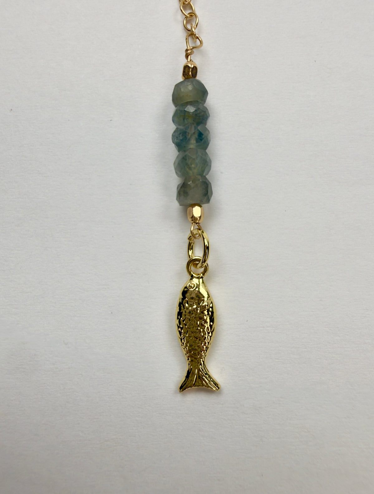 The Maxine - Chain, Aquamarine & Fish Charm Lever Back Earrings
