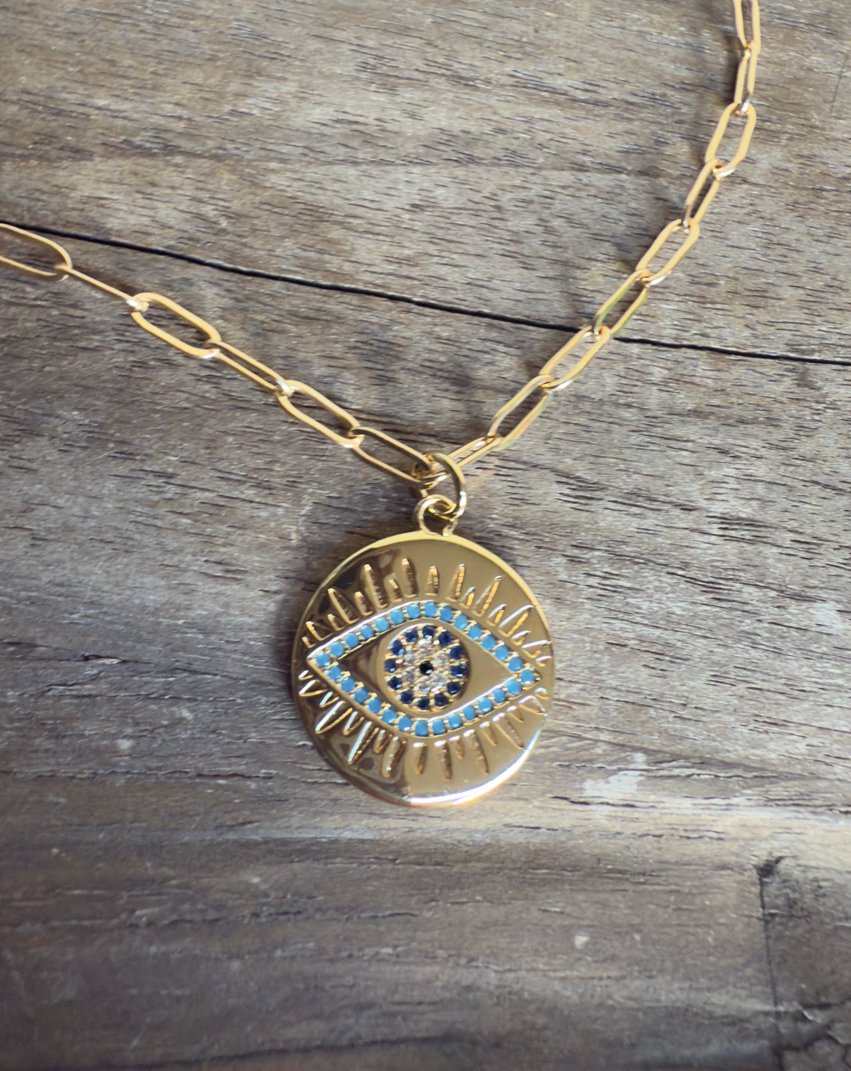 The Rogue - Evil Eye Enamel and Cubic Zirconia Medallion Necklace
