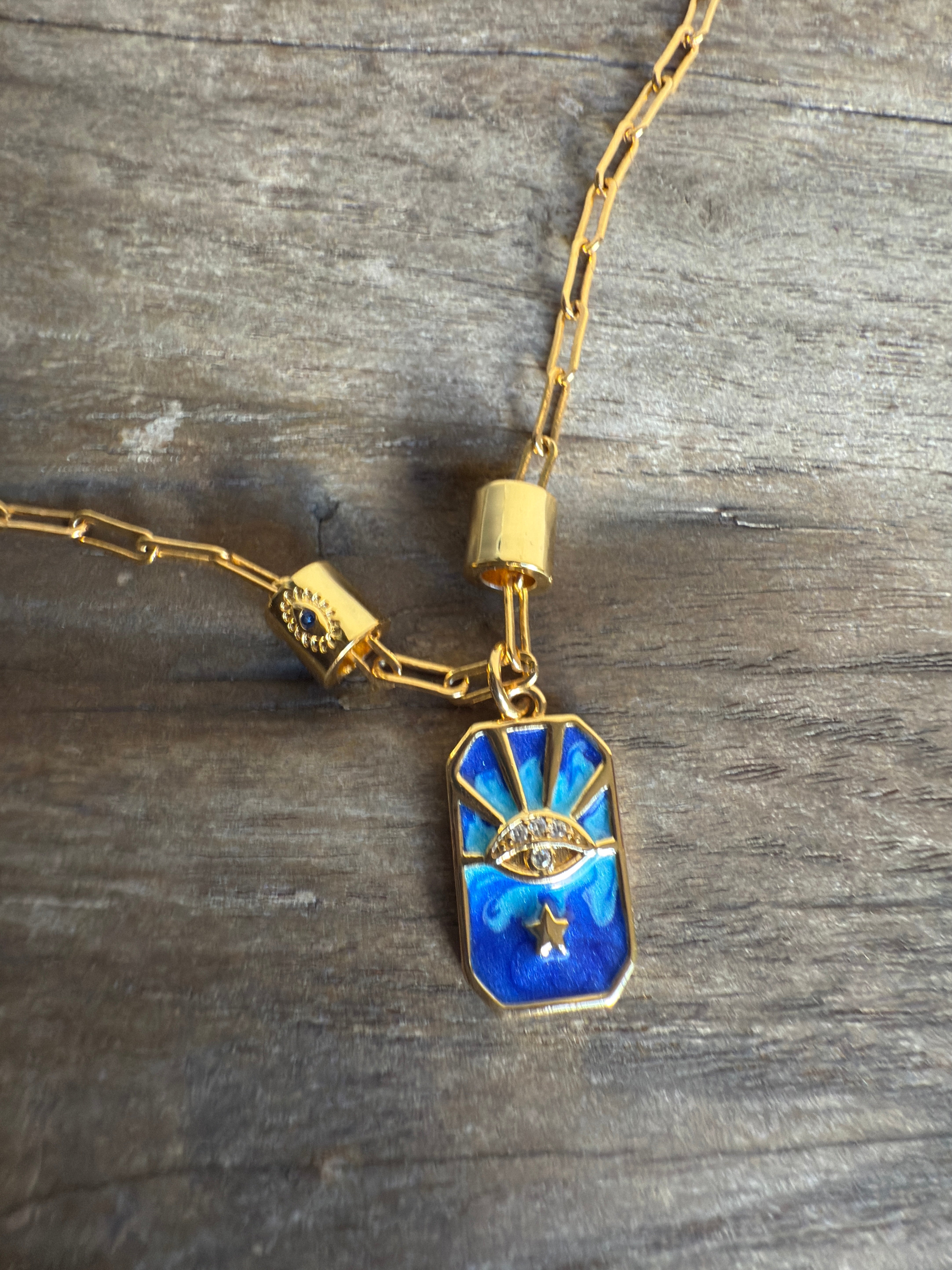 The Apollo - Evil Eye Beads and Rectangular Beaming Enamel Evil Eye Charm Necklace