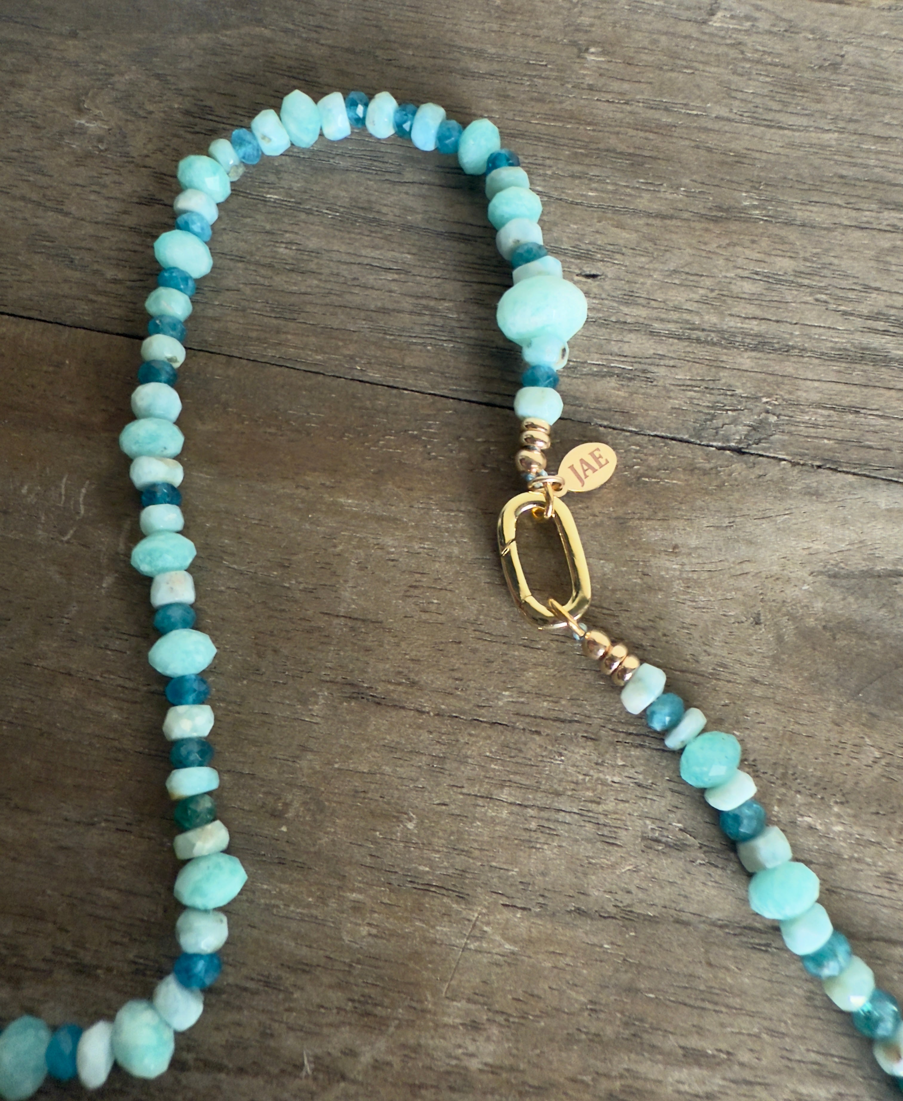 The Crete - Larimar, Amazonite and Apatite Beaded Necklace "One of a Kind"