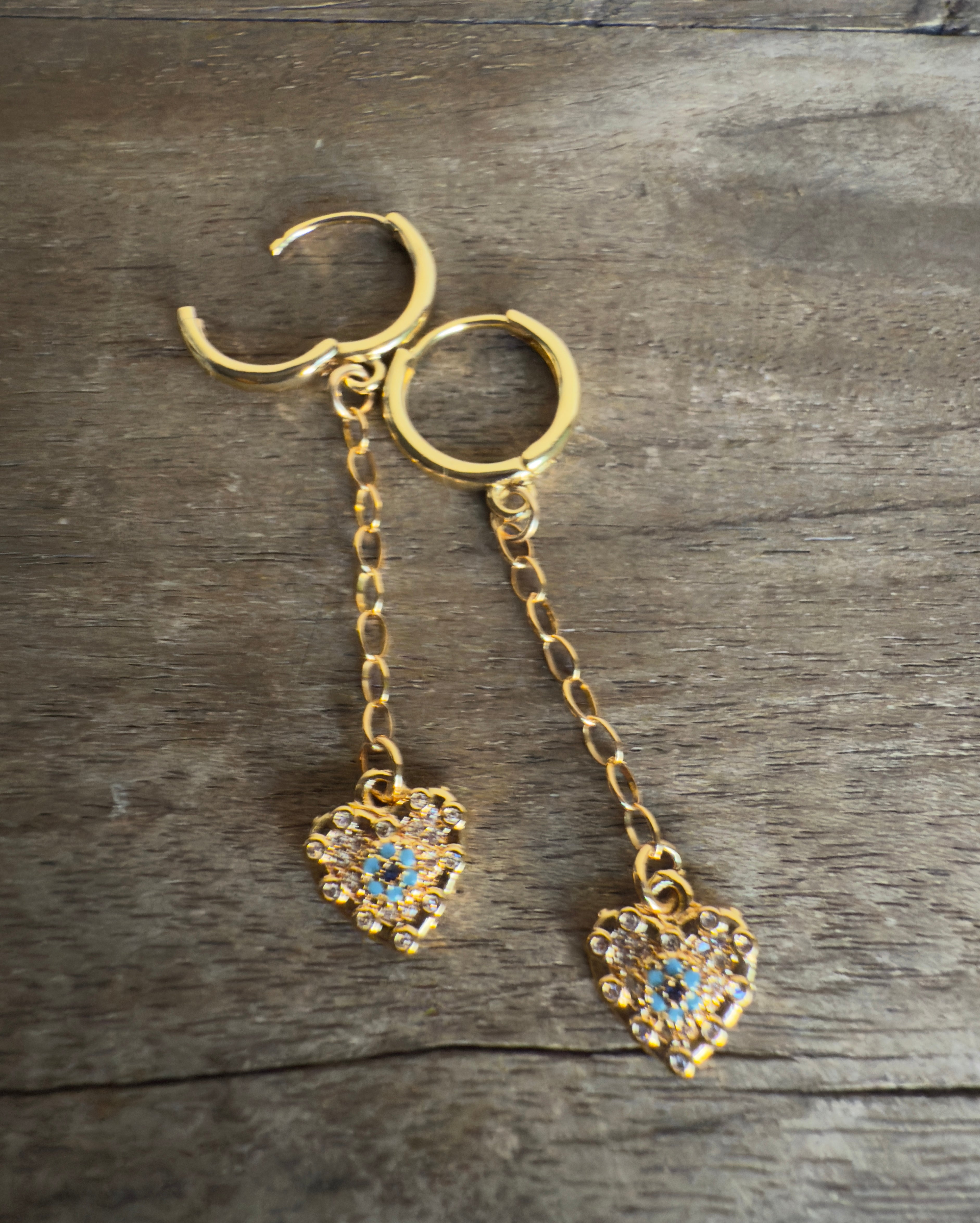 The River - Evil Eye Heart Chain Drop Huggie Earrings