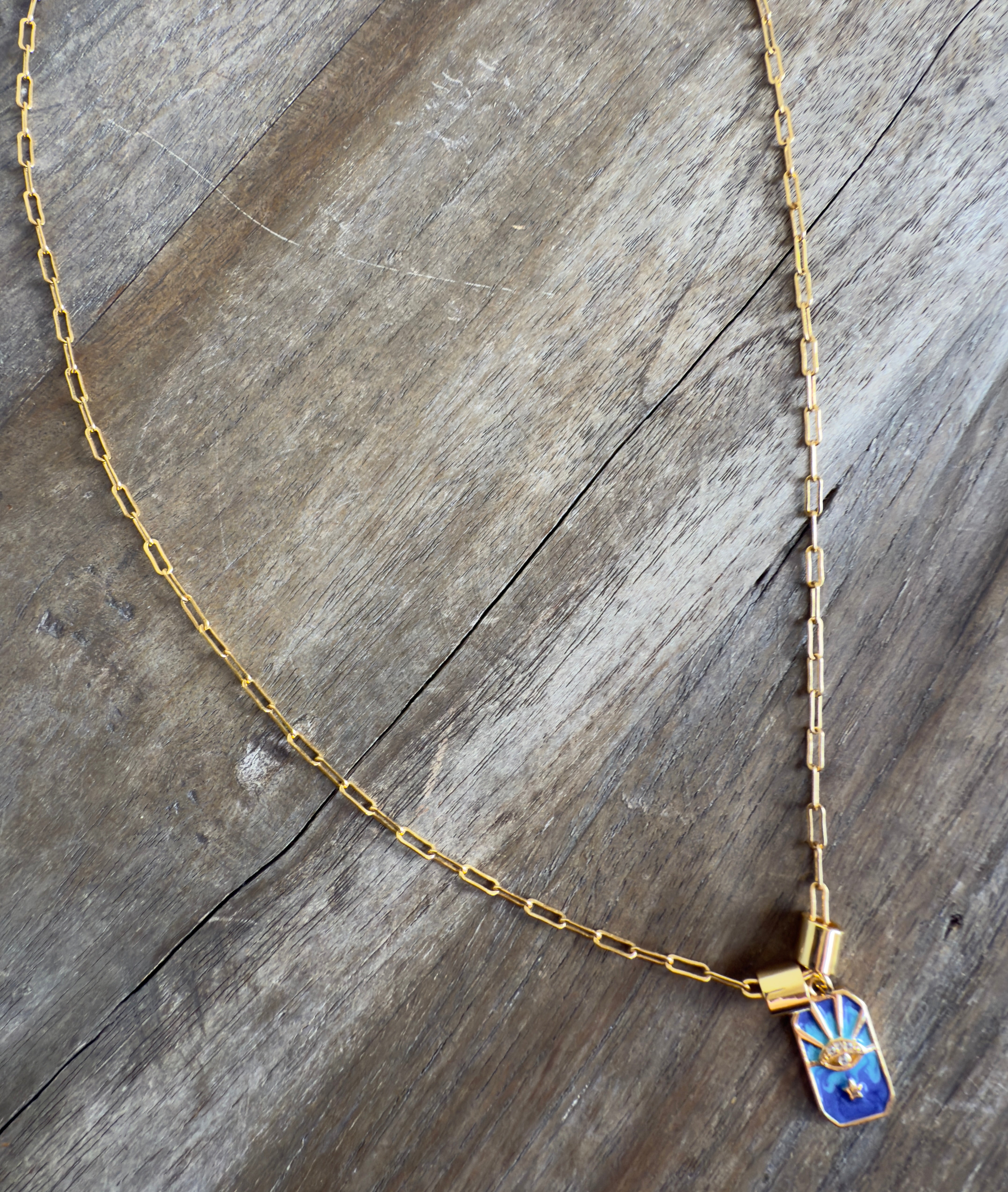 The Apollo - Evil Eye Beads and Rectangular Beaming Enamel Evil Eye Charm Necklace