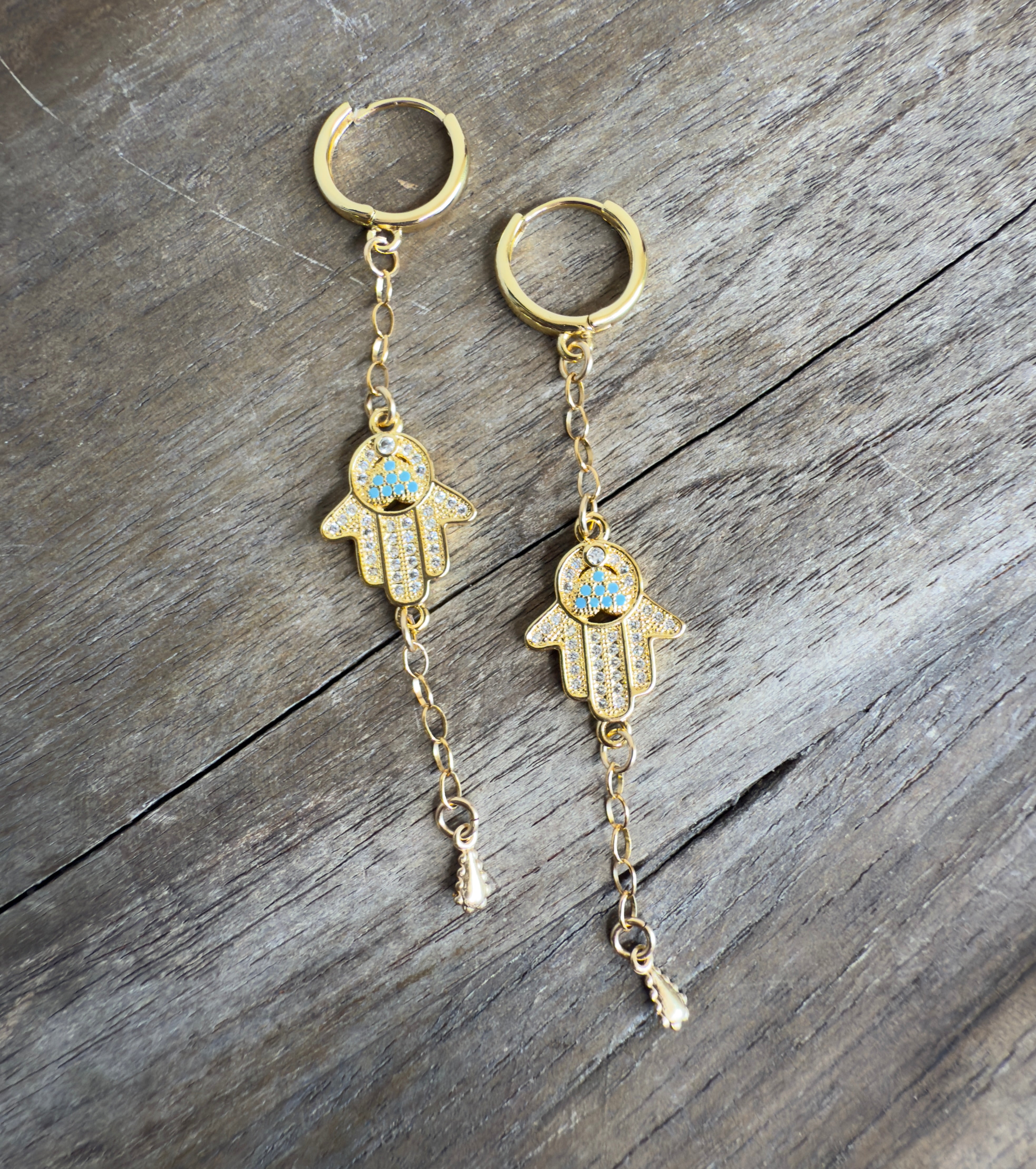 The Sage - Hamsa Hand Huggie Chain Drop Earrings