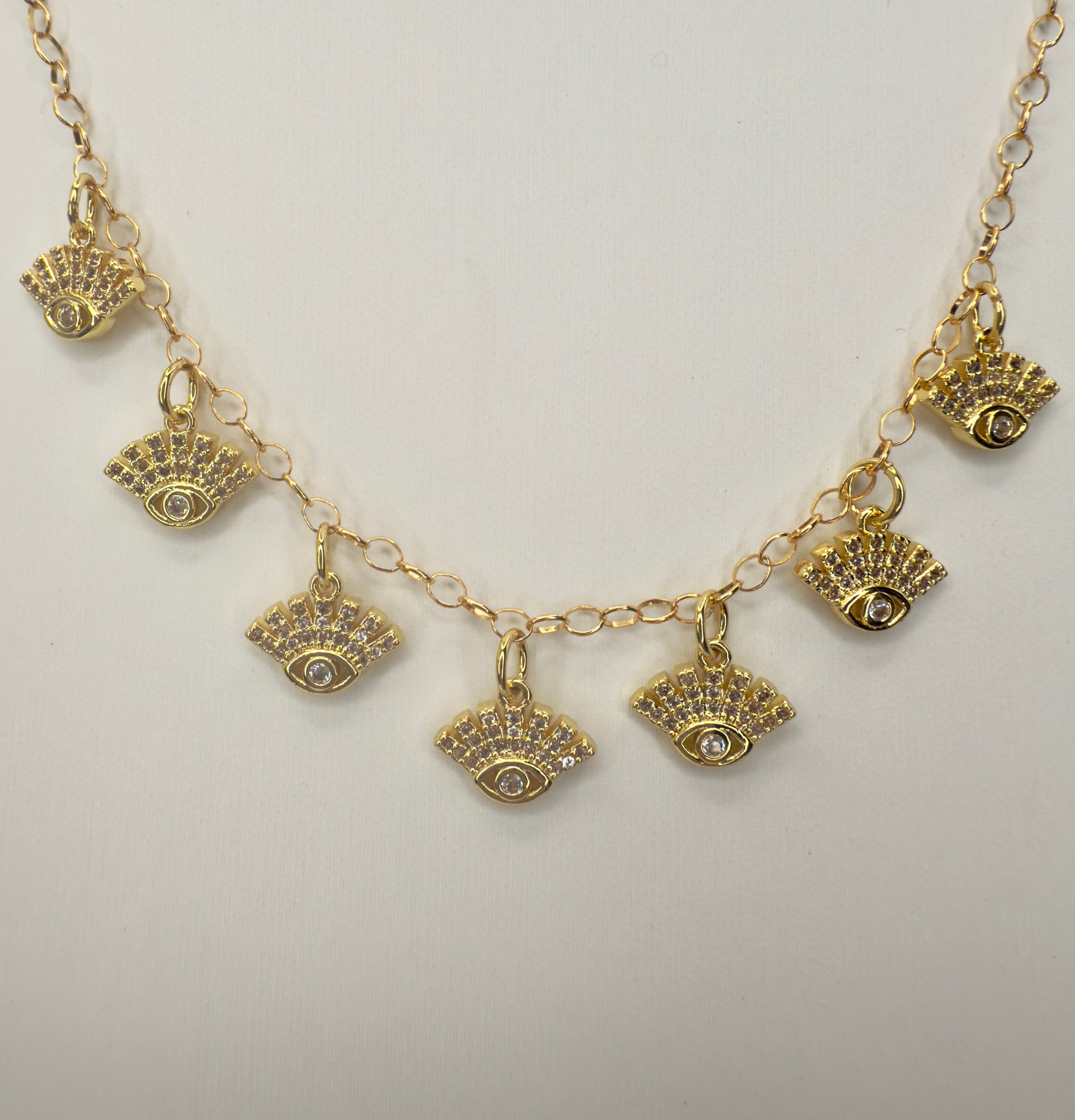 The Nia - Evil Eye Seven Charm Necklace - 16" Length