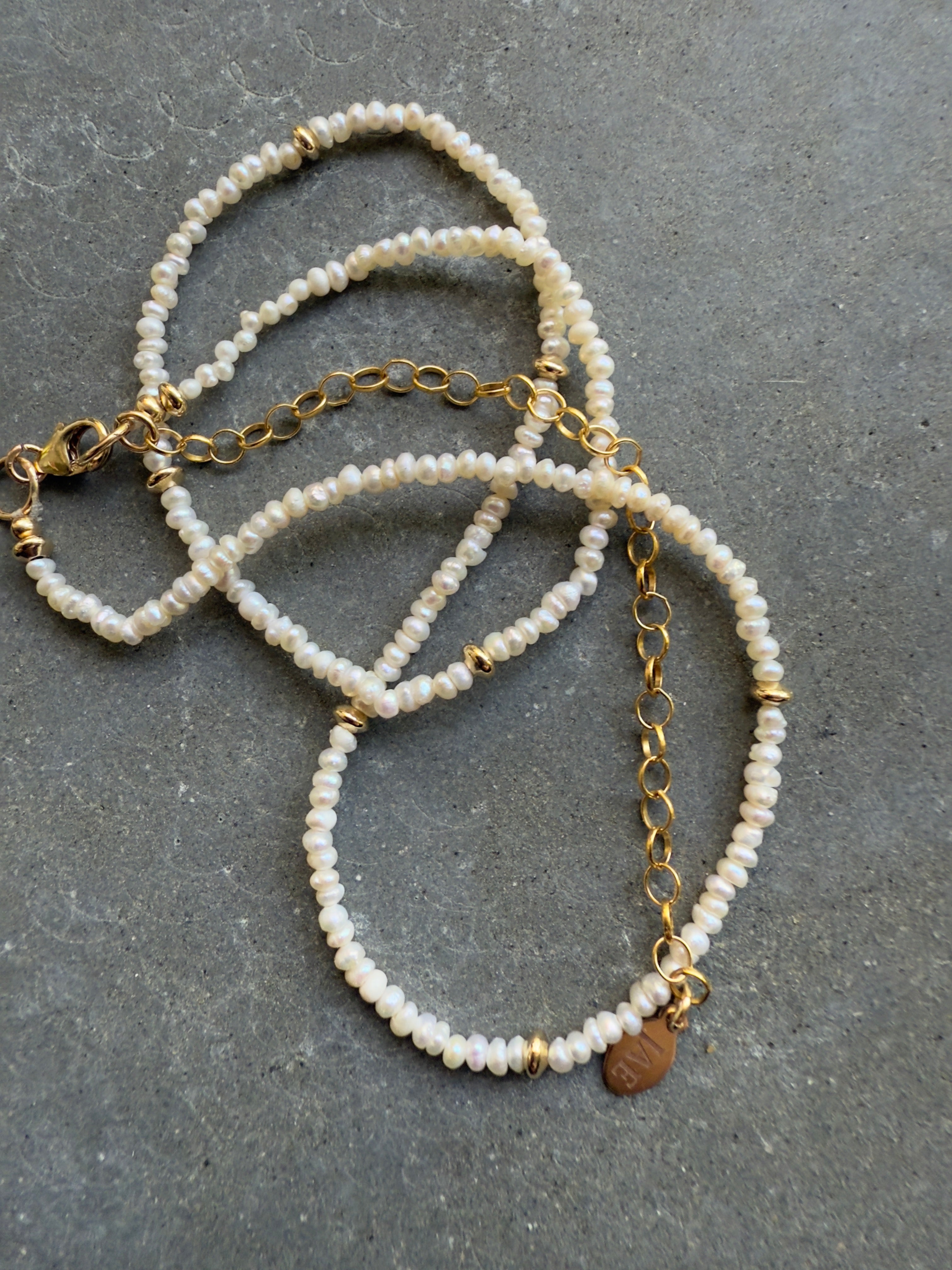 The Elizabeth - Tiny Freshwater Pearl and Gold Station Bead Necklace