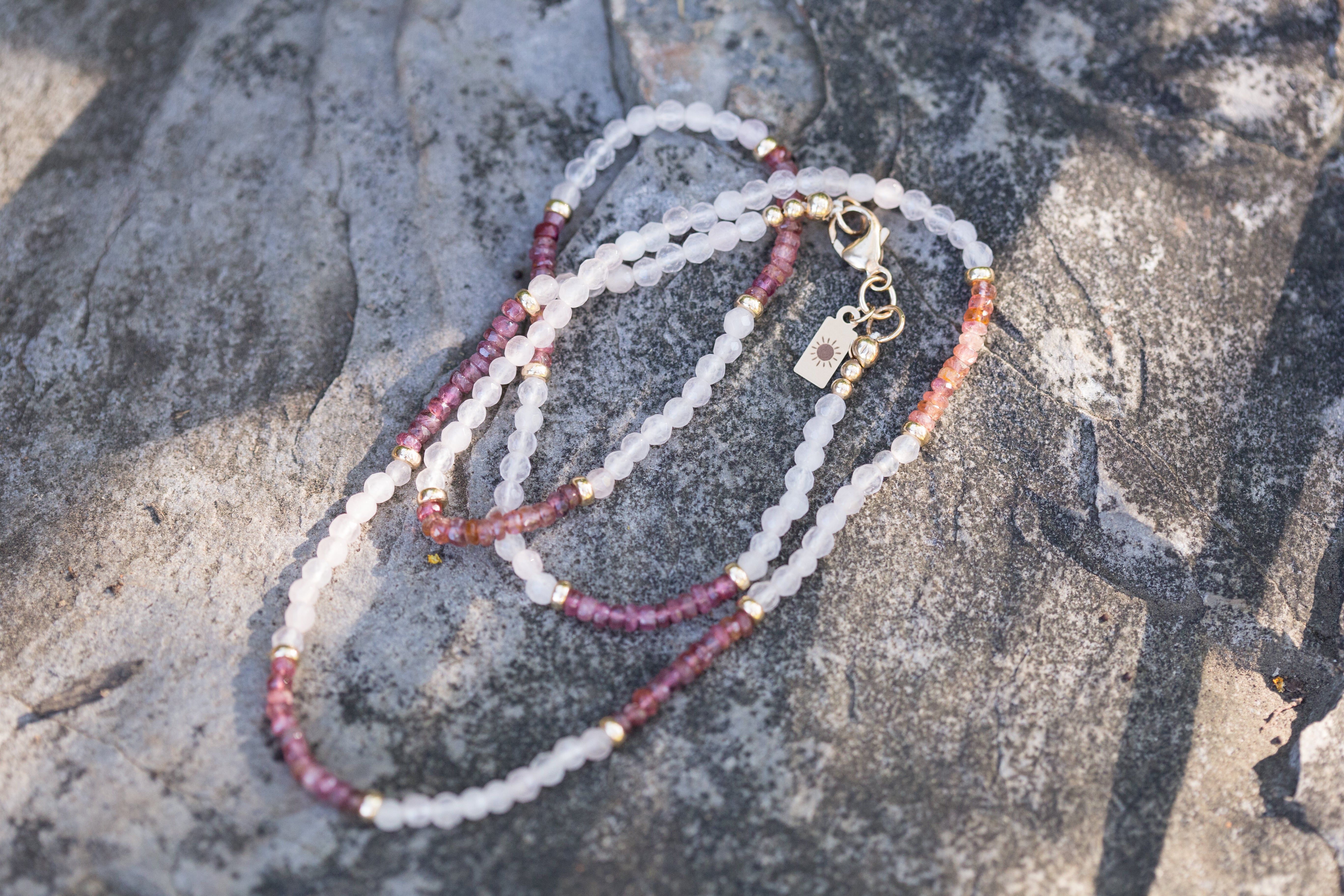 The Stephanie - A "One Of A Kind"  Rose Quartz, Pink Tourmaline and Gold Bead Necklace