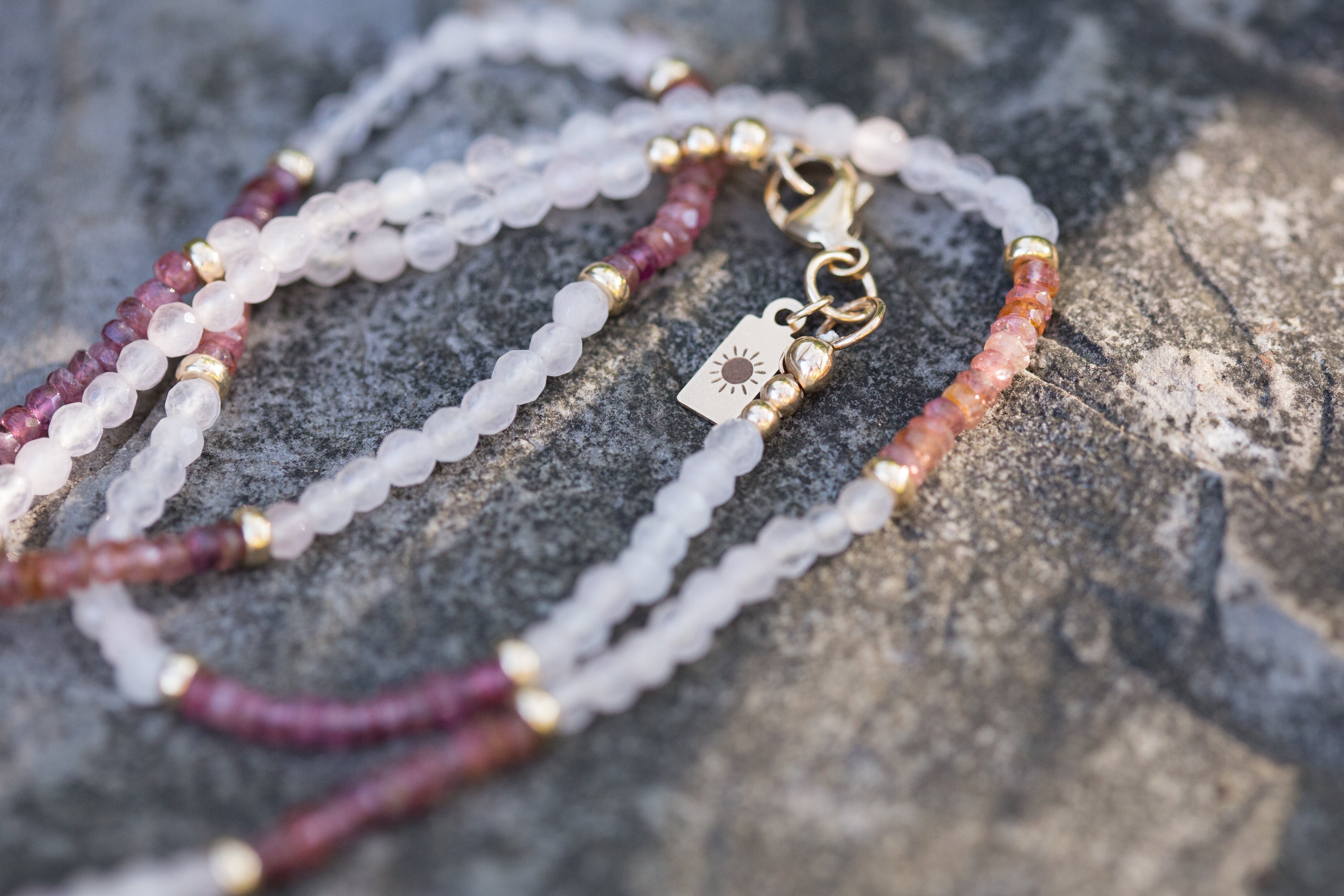 The Stephanie - A "One Of A Kind"  Rose Quartz, Pink Tourmaline and Gold Bead Necklace